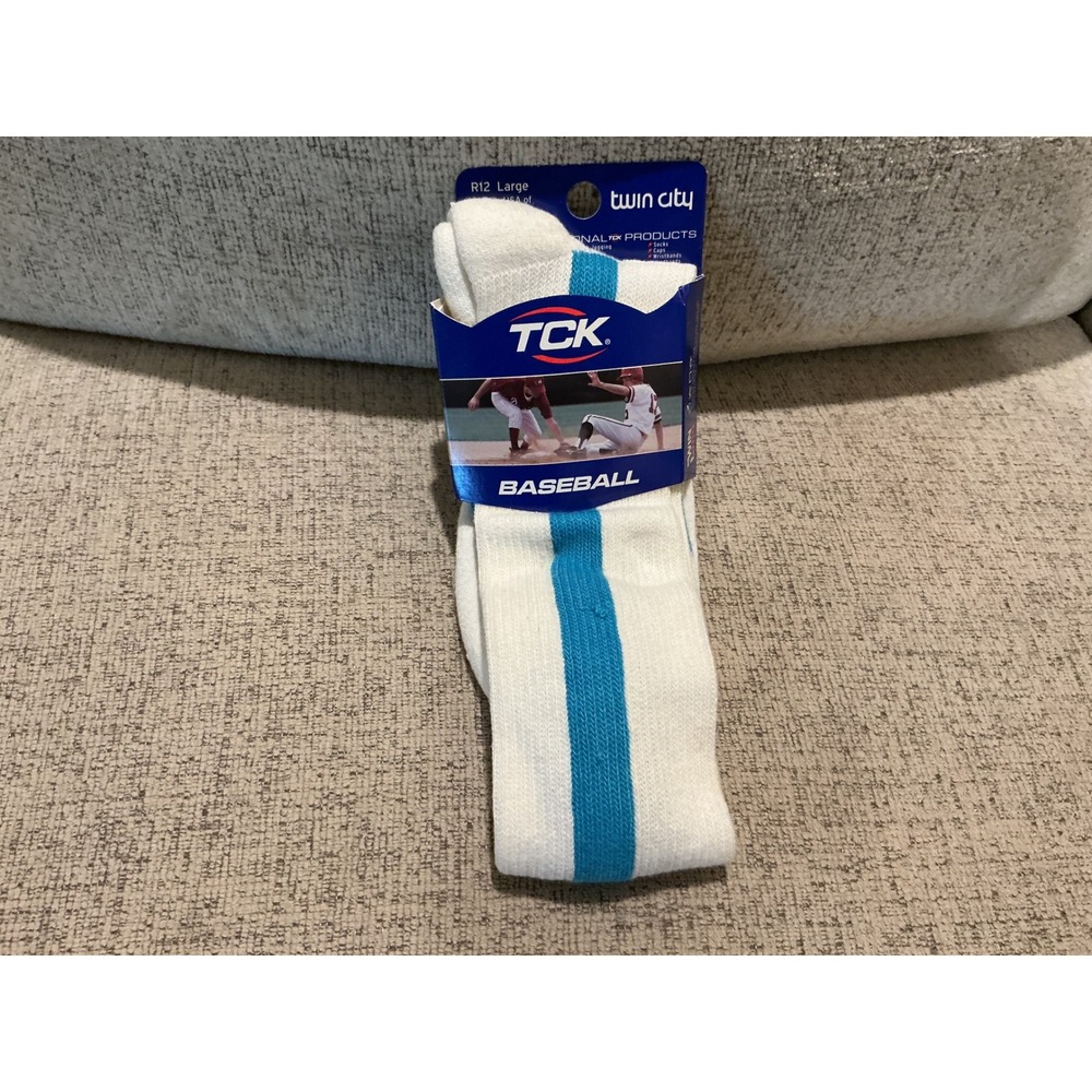 TCK Twin City Baseball Ribbon Stirrup Socks White Teal Blue Large R1211 New